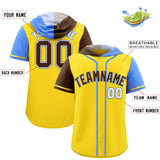 Custom Gold Brown and Powder Blue Split Fashion Raglan Sleeves Authentic Baseball Hoodie Jersey