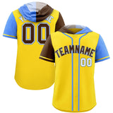 Custom Gold Brown and Powder Blue Split Fashion Raglan Sleeves Authentic Baseball Hoodie Jersey
