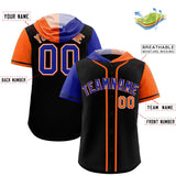 Custom Black Royal and Orange Split Fashion Raglan Sleeves Authentic Baseball Hoodie Jersey