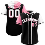 Custom Black Light Pink and White Split Fashion Raglan Sleeves Authentic Baseball Hoodie Jersey