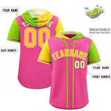Custom Pink Gold and Neon Green Split Fashion Raglan Sleeves Authentic Baseball Hoodie Jersey