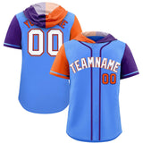 Custom Powder Blue Orange and Purple Split Fashion Raglan Sleeves Authentic Baseball Hoodie Jersey