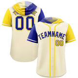 Custom Cream Royal and Gold Split Fashion Raglan Sleeves Authentic Baseball Hoodie Jersey