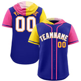 Custom Royal Gold and Pink Split Fashion Raglan Sleeves Authentic Baseball Hoodie Jersey