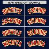 Custom Navy Gold and Red Split Fashion Raglan Sleeves Authentic Baseball Hoodie Jersey