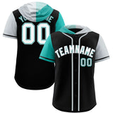 Custom Black Aqua and Silver Split Fashion Raglan Sleeves Authentic Baseball Hoodie Jersey