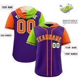 Custom Purple Neon Green and Orange Split Fashion Raglan Sleeves Authentic Baseball Hoodie Jersey