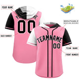 Custom Light Pink White and Black Split Fashion Raglan Sleeves Authentic Baseball Hoodie Jersey