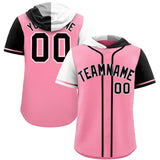 Custom Light Pink White and Black Split Fashion Raglan Sleeves Authentic Baseball Hoodie Jersey
