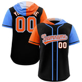 Custom Black Orange and Powder Blue Split Fashion Raglan Sleeves Authentic Baseball Hoodie Jersey
