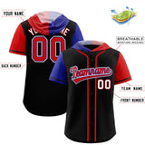 Custom Black Royal and Red Split Fashion Raglan Sleeves Authentic Baseball Hoodie Jersey