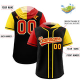 Custom Black Red and Gold Split Fashion Raglan Sleeves Authentic Baseball Hoodie Jersey