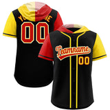 Custom Black Red and Gold Split Fashion Raglan Sleeves Authentic Baseball Hoodie Jersey