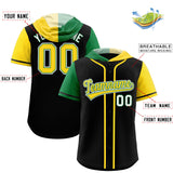 Custom Black Kelly Green and Gold Split Fashion Raglan Sleeves Authentic Baseball Hoodie Jersey