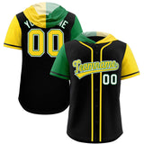 Custom Black Kelly Green and Gold Split Fashion Raglan Sleeves Authentic Baseball Hoodie Jersey