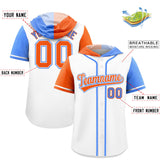 Custom White Orange and Powder Blue Split Fashion Raglan Sleeves Authentic Baseball Hoodie Jersey