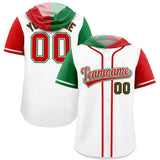 Custom White Kelly Green and Red Split Fashion Raglan Sleeves Authentic Baseball Hoodie Jersey