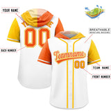 Custom White Orange and Gold Split Fashion Raglan Sleeves Authentic Baseball Hoodie Jersey