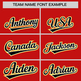 Custom Red Black and Gold Split Fashion Raglan Sleeves Authentic Baseball Hoodie Jersey