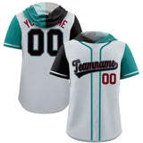 Custom Silver Black and Aqua Split Fashion Raglan Sleeves Authentic Baseball Hoodie Jersey