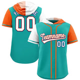Custom Aqua White and Orange Split Fashion Raglan Sleeves Authentic Baseball Hoodie Jersey