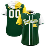 Custom Green Gold and White Split Fashion Raglan Sleeves Authentic Baseball Hoodie Jersey