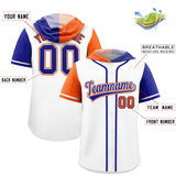 Custom White Orange and Royal Split Fashion Raglan Sleeves Authentic Baseball Hoodie Jersey