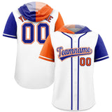 Custom White Orange and Royal Split Fashion Raglan Sleeves Authentic Baseball Hoodie Jersey