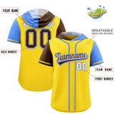 Custom Gold Brown and Powder Blue Split Fashion Raglan Sleeves Authentic Baseball Hoodie Jersey