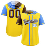 Custom Gold Brown and Powder Blue Split Fashion Raglan Sleeves Authentic Baseball Hoodie Jersey