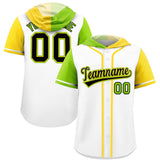 Custom White Neon Green and Gold Split Fashion Raglan Sleeves Authentic Baseball Hoodie Jersey