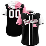 Custom Black Light Pink and White Split Fashion Raglan Sleeves Authentic Baseball Hoodie Jersey