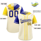 Custom Cream Royal and Gold Split Fashion Raglan Sleeves Authentic Baseball Hoodie Jersey