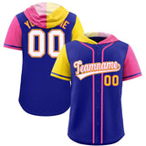 Custom Royal Gold and Pink Split Fashion Raglan Sleeves Authentic Baseball Hoodie Jersey