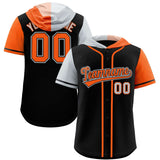 Custom Black Silver and Orange Split Fashion Raglan Sleeves Authentic Baseball Hoodie Jersey
