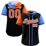 Custom Black Orange and Powder Blue Split Fashion Raglan Sleeves Authentic Baseball Hoodie Jersey