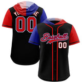Custom Black Royal and Red Split Fashion Raglan Sleeves Authentic Baseball Hoodie Jersey