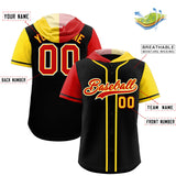 Custom Black Red and Gold Split Fashion Raglan Sleeves Authentic Baseball Hoodie Jersey