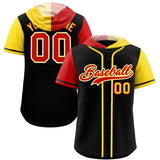 Custom Black Red and Gold Split Fashion Raglan Sleeves Authentic Baseball Hoodie Jersey