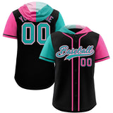 Custom Black Aqua and Pink Split Fashion Raglan Sleeves Authentic Baseball Hoodie Jersey