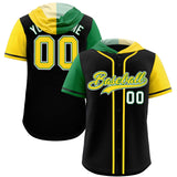 Custom Black Kelly Green and Gold Split Fashion Raglan Sleeves Authentic Baseball Hoodie Jersey