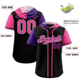 Custom Black Purple and Pink Split Fashion Raglan Sleeves Authentic Baseball Hoodie Jersey