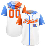 Custom White Orange and Powder Blue Split Fashion Raglan Sleeves Authentic Baseball Hoodie Jersey