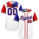 Custom White Royal and Red Split Fashion Raglan Sleeves Authentic Baseball Hoodie Jersey