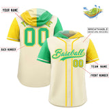 Custom Cream Bright Green and Gold Split Fashion Raglan Sleeves Authentic Baseball Hoodie Jersey