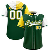 Custom Green Gold and White Split Fashion Raglan Sleeves Authentic Baseball Hoodie Jersey