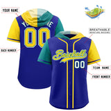 Custom Royal Aqua and Gold Split Fashion Raglan Sleeves Authentic Baseball Hoodie Jersey