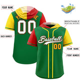 Custom Kelly Green Red and Gold Split Fashion Raglan Sleeves Authentic Baseball Hoodie Jersey