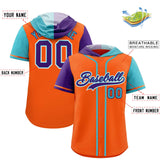 Custom Orange Purple and Sky Blue Split Fashion Raglan Sleeves Authentic Baseball Hoodie Jersey