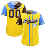 Custom Gold Brown and Powder Blue Split Fashion Raglan Sleeves Authentic Baseball Hoodie Jersey
